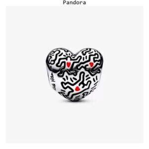 Pandora Heart Charm Bracelet - Black, White, Red
